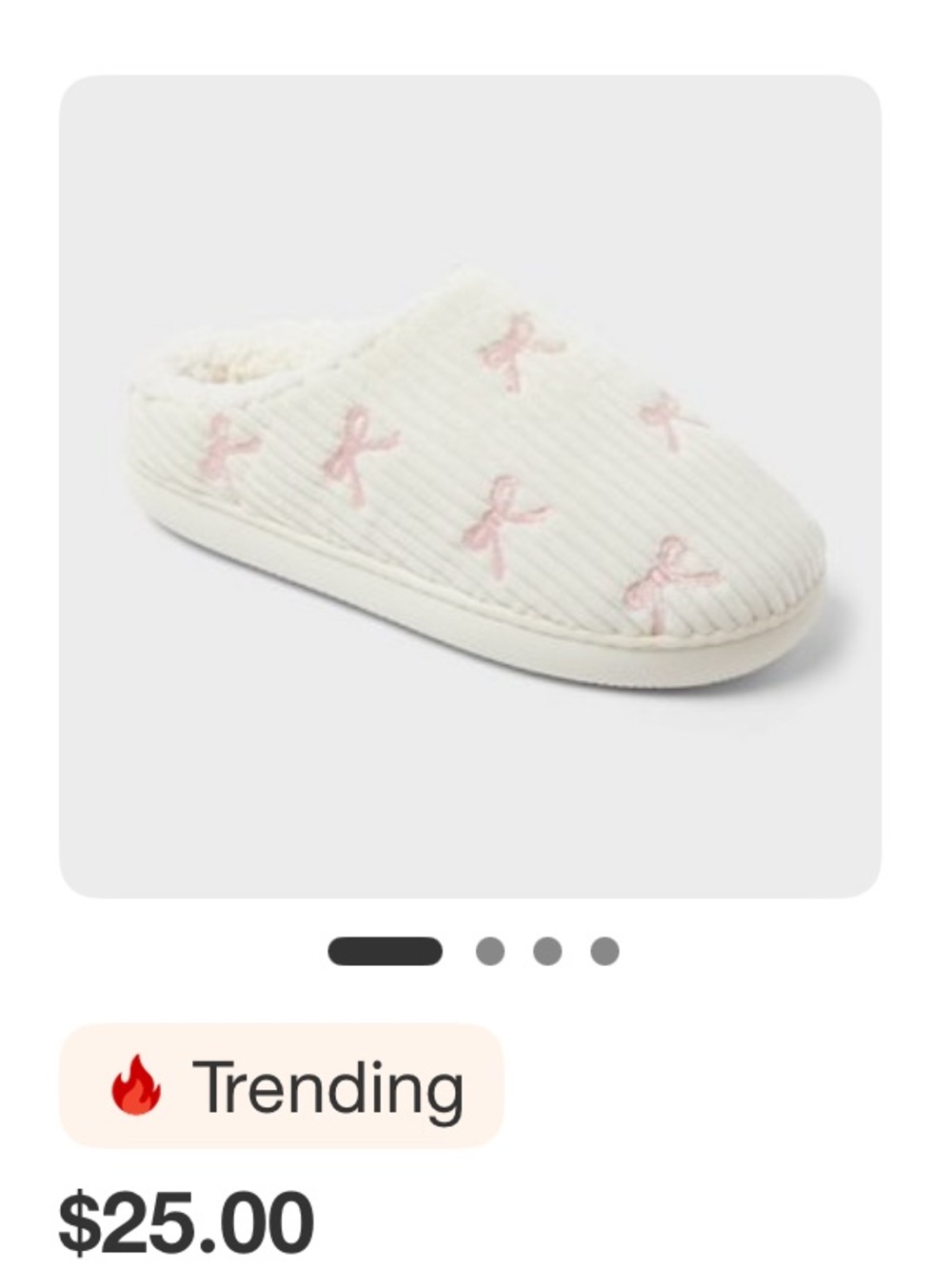 NWT- 2/3 Art Class Cozy Bow Print Slippers -Lightweight Fuzzy lined Cream & Pink